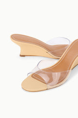 BRIGITTE wedge slide sandal pair, clear PVC straps on porcini wedge heel