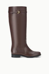HARLOW riding boot in espresso brown with buckle strap at top
