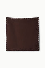 Brown square headscarf fabric with stitched border and silver stud dots
