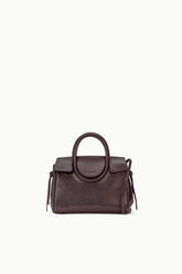 Espresso mini carryall handbag with side tassel ties and curved top handle