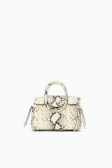 Maude mini carryall handbag with white snake-print finish, top handle and front hardware