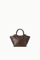 MAUDE mini tote, espresso distressed brown, compact shape with curved double top handles