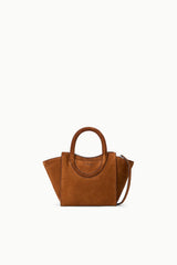 Tabac suede mini tote bag with two top handles and open top