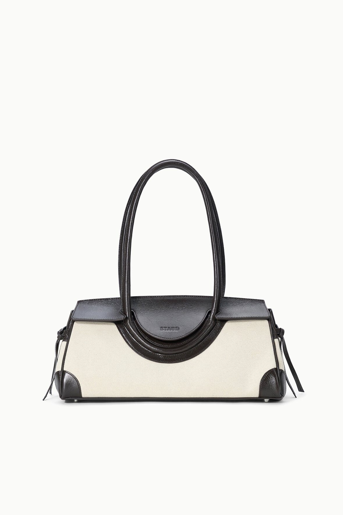 Maude shoulder bag in natural canvas with espresso leather handles and trim
