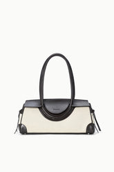 Maude shoulder bag in natural canvas with espresso leather handles and trim