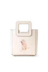 Cream mini Shirley leather bag with dog applique and top handle