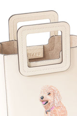 Cream mini Shirley leather bag with square handle cutout and dog illustration