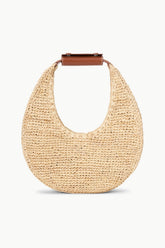 Natural raffia moon hobo bag with brown leather top handle