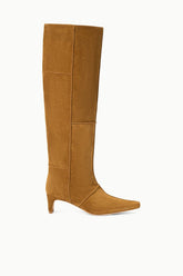 WALLY BOOT patchwork tan suede knee-high boots with slim heel and side seam