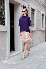 LARK skirt by SANDROSE, light blush with textured fringe hem