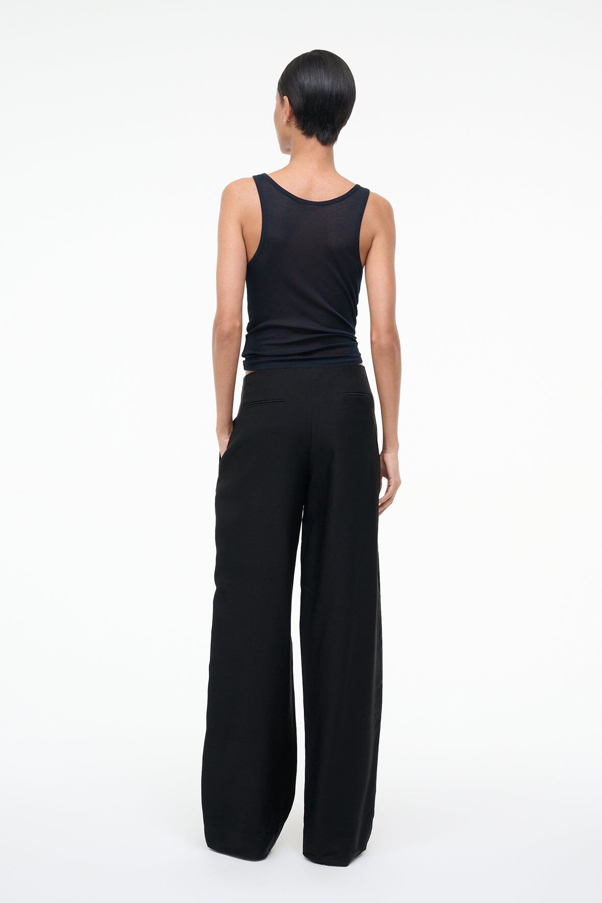 Black wide-leg trousers with smooth back and full-length relaxed fit