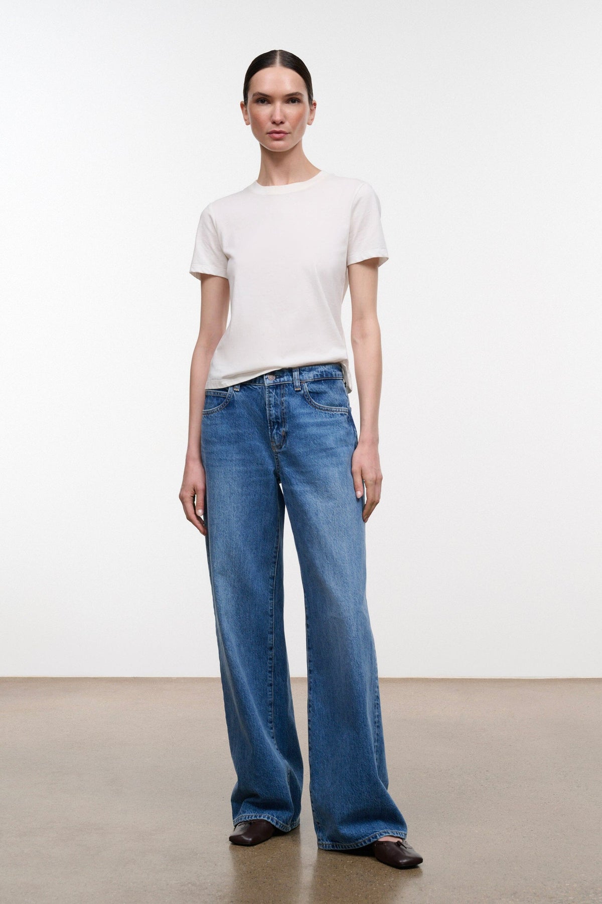 Relaxed-fit vintage wash jeans with classic five-pocket styling