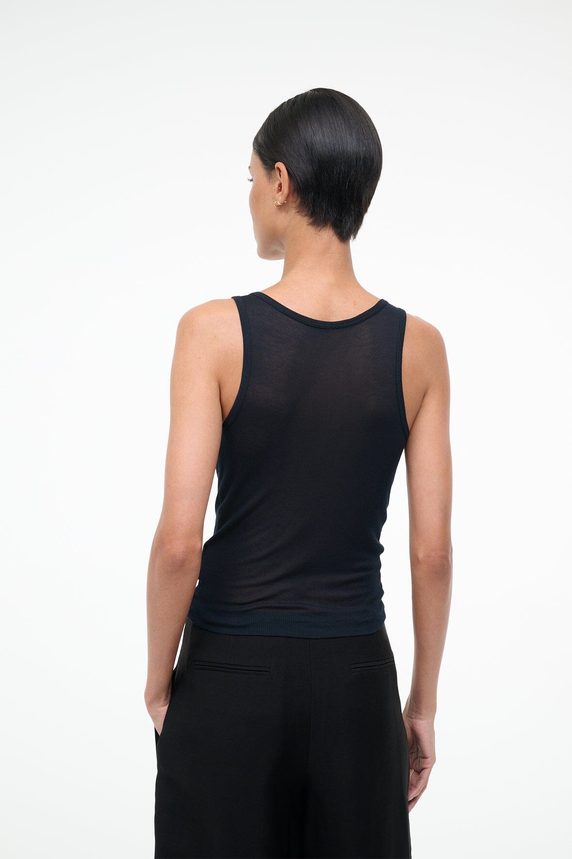 Black sleeveless tank top, scoop back