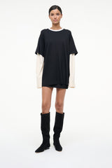 Black suede flat knee boots, pulled-on fit with low block heel
