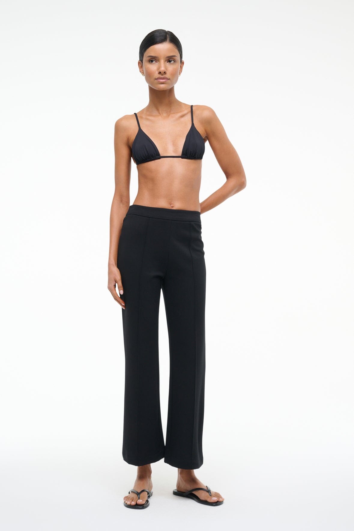 KNACK black high-rise wide-leg pants with straight relaxed silhouette