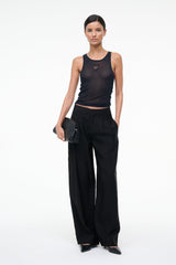 Black high-rise wide-leg trousers with straight wide legs and side pockets