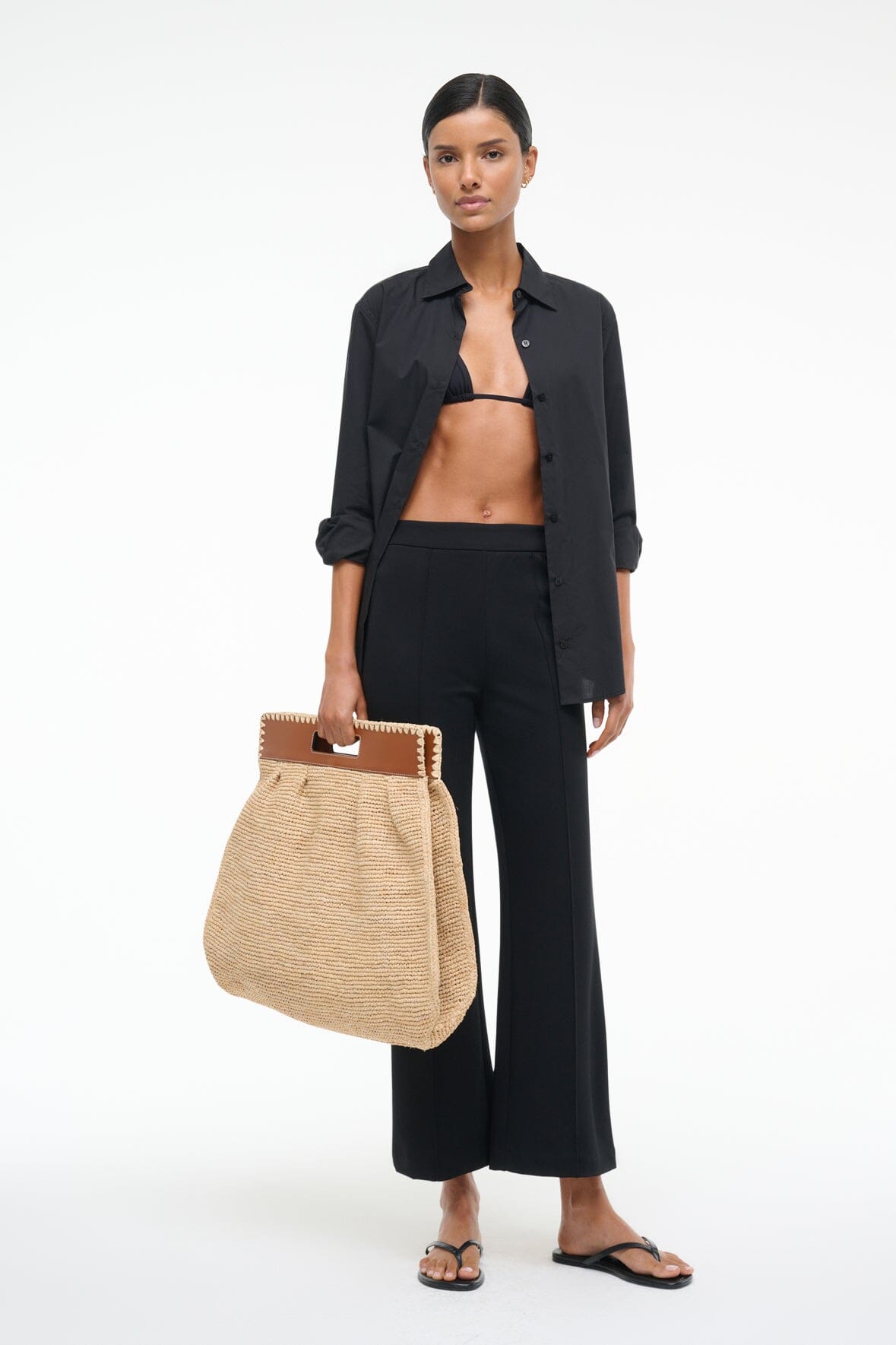 KNACK black high-rise wide-leg pants with smooth tailored front