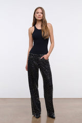 GUS studded relaxed jeans, black high-waist wide-leg with sparkle studs detail