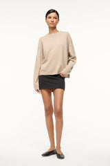 Stone relaxed cashmere crewneck sweater with relaxed silhouette and ribbed cuffs