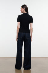 GUS relaxed jeans in dark indigo, wide straight legs, back patch pockets