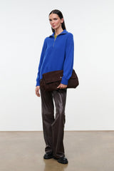 Oversized espresso-brown shoulder bag with top flap and magnetic snap