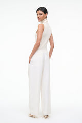 Pierre ivory wide-leg trousers in a straight drape, side view
