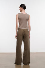 Relaxed jeans, dark olive, wide leg with belt loops and back yoke seam