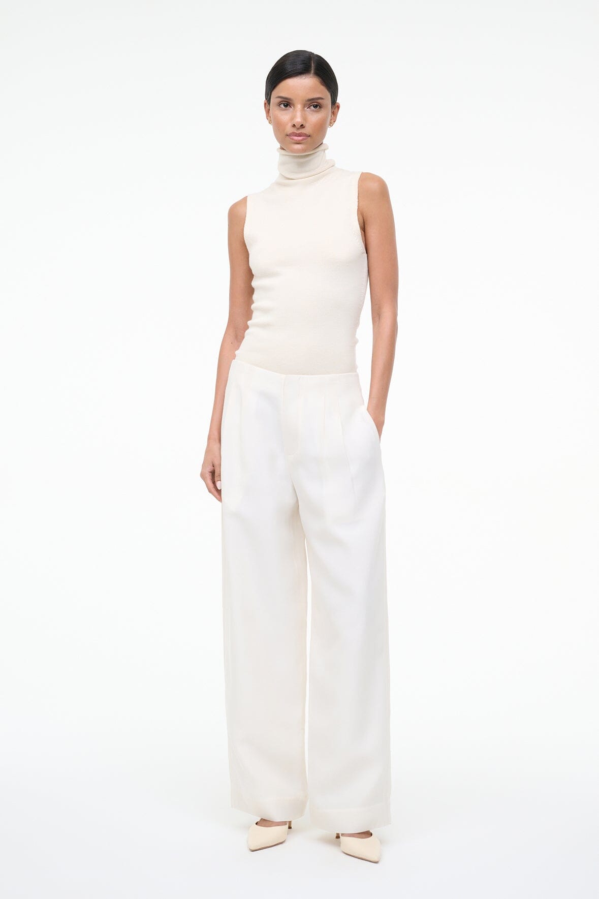 Pierre ivory high-rise wide-leg pant with straight, flowing legs