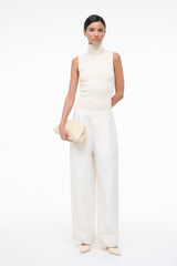Pierre ivory wide-leg trousers with high waist and soft pleat detail