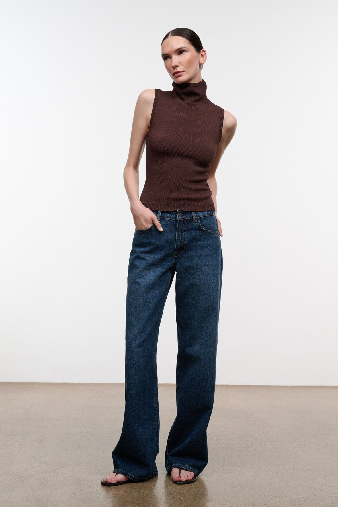 Relaxed blue denim jeans with wide straight legs