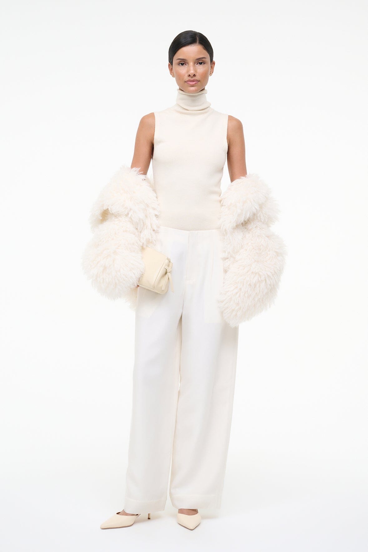 Pierre ivory wide-leg trousers with relaxed drape and high-rise waistband