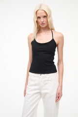 Black spaghetti-strap tank top with scoop neckline