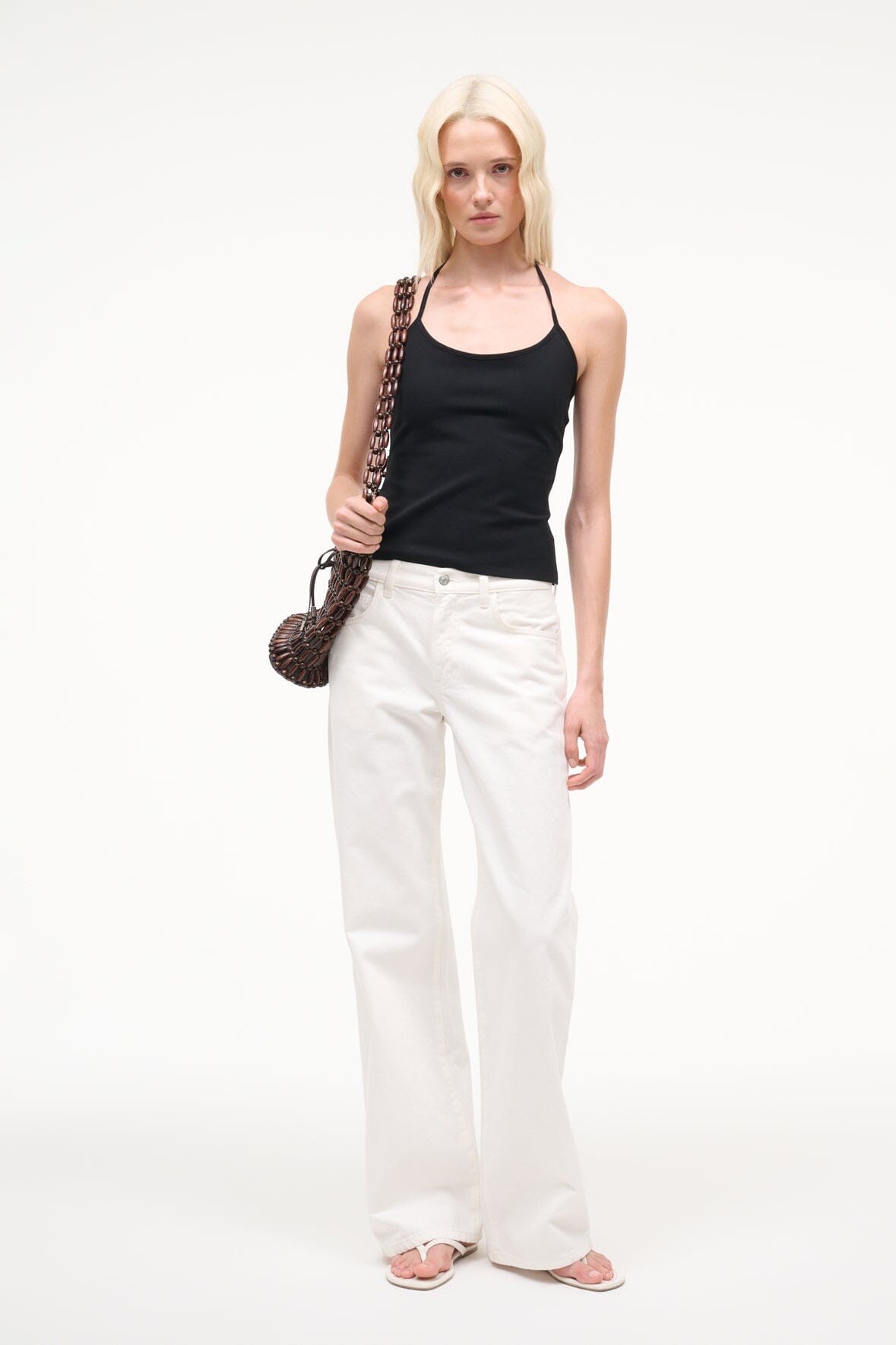 Black spaghetti-strap fitted tank top with thin straps