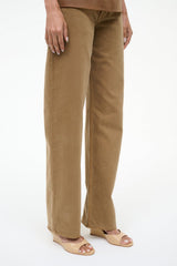 Porcini-brown high-rise trousers with side seam and wide ankle hem