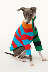 Multi-color striped knit pet sweater with long sleeves and front zipper