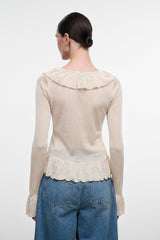 Champagne KIKO top with back ruffle yoke and peplum hem, long sleeves