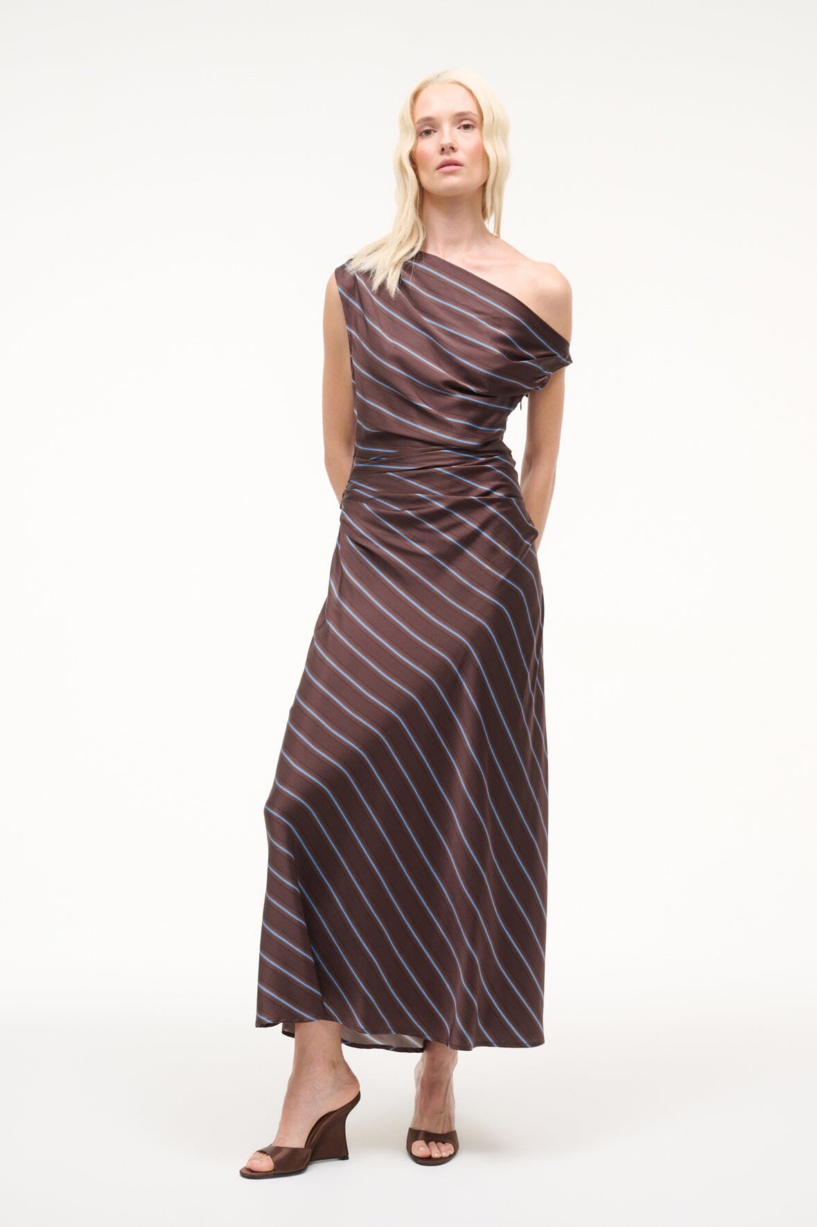 BRIGITTE high wedge sandals with striped maxi dress, open toe, wedge heel