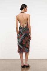 LUCIA skirt midi length with back tie waist and multicolor beaded floral patchwork