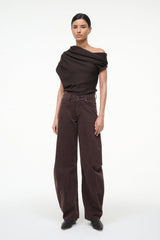 Draped MABEL sweater in dark brown, cowl neckline and short sleeves