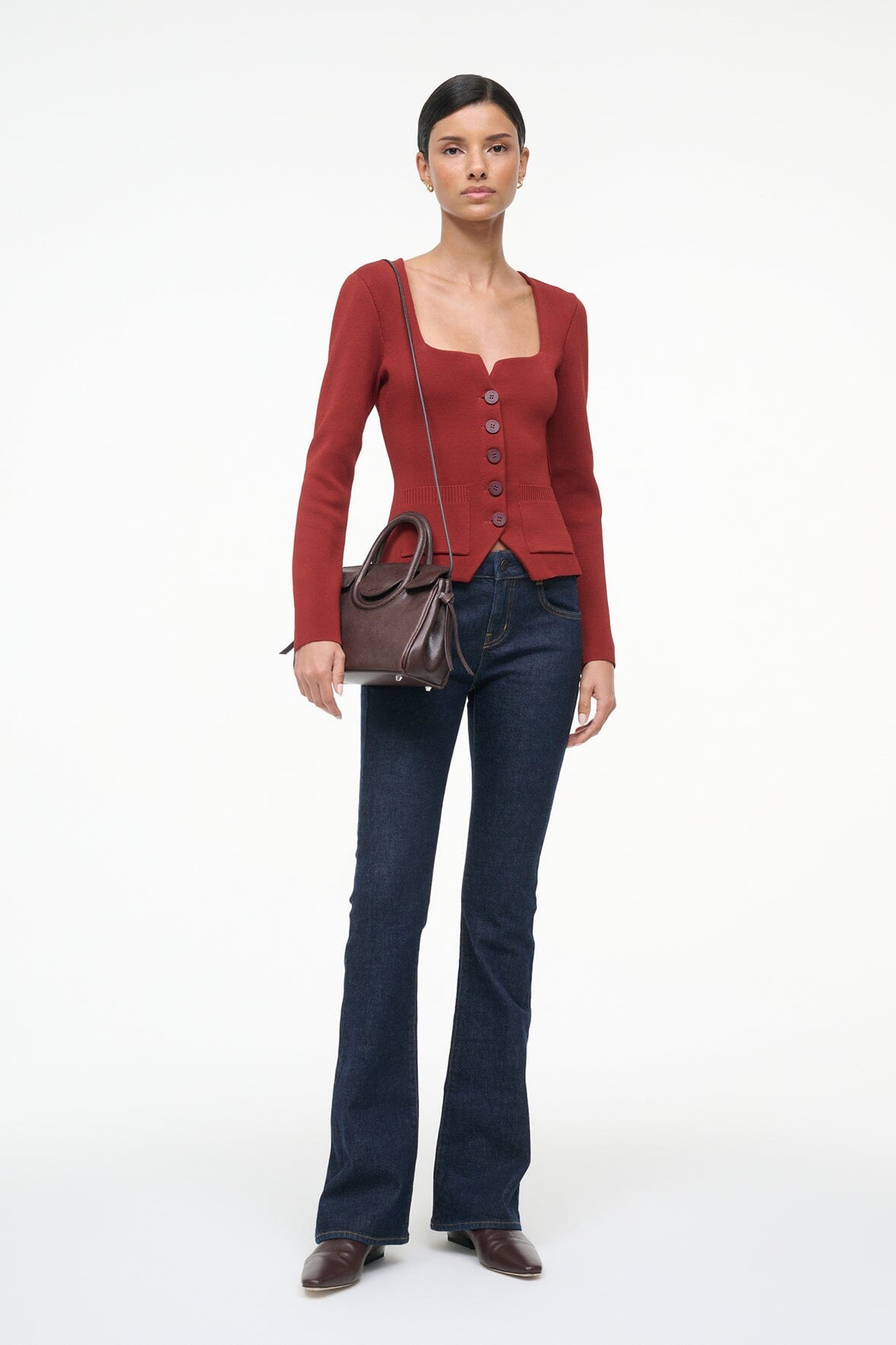 MAUDE mini carryall handbag in espresso with short handles and compact silhouette