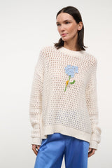 GIADA sweater in cream open-knit with blue hydrangea graphic