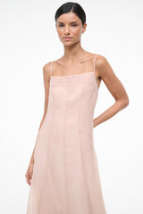 Fawn sleeveless dress with square neckline and smooth bodice