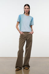 Light blue crewneck short-sleeve tee, front view, relaxed silhouette