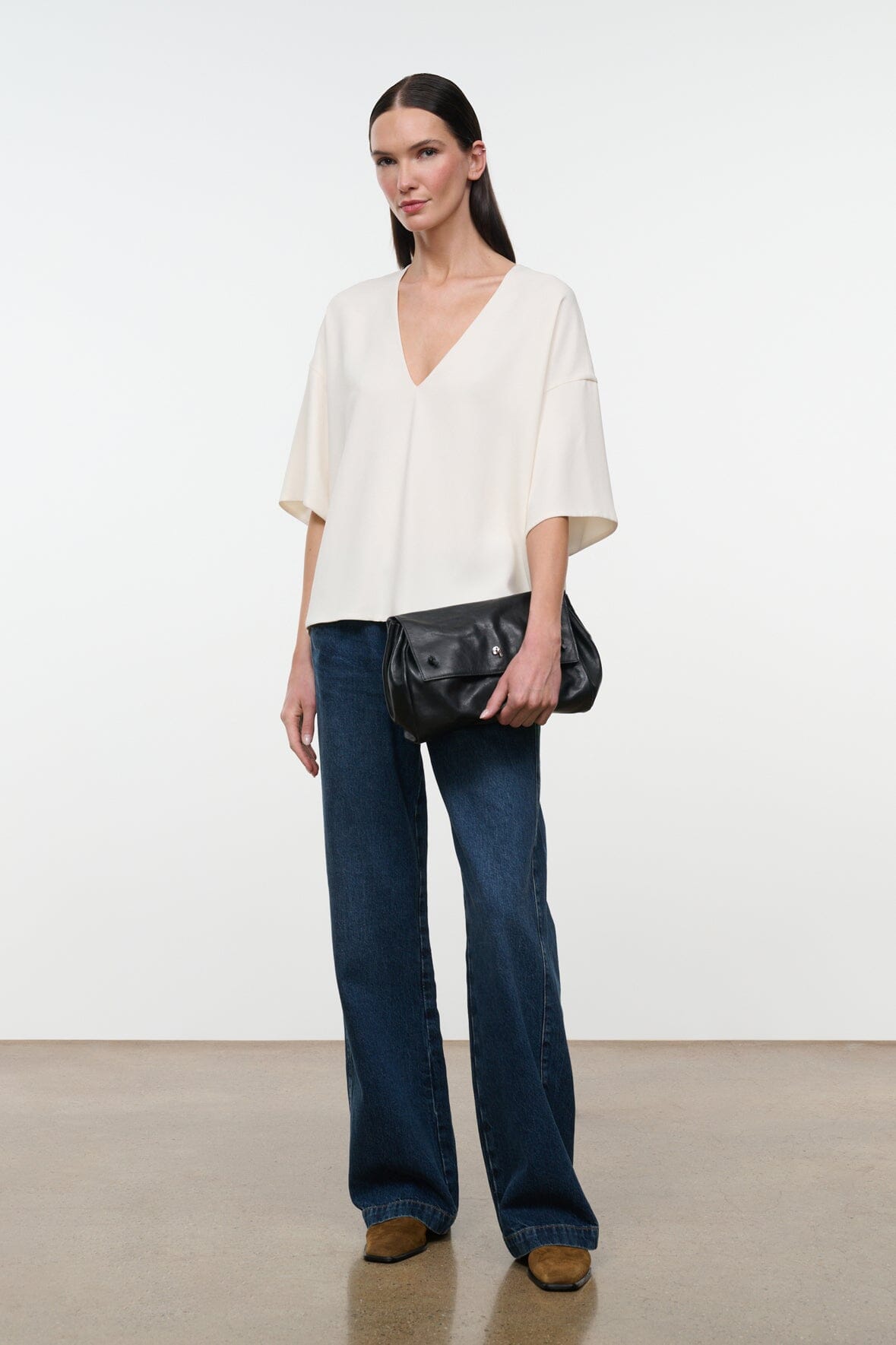 Ivory V-neck short-sleeve tee, relaxed fit