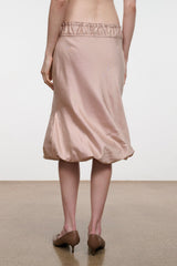 Sandrose silk midi skirt with ruched elastic waistband and gathered skirt hem