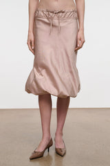 Sandrose silk midi skirt with drawstring elastic waist and draped gathered front