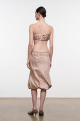 Sandrose silk midi skirt with ruched elastic waistband, back view