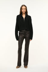 Black cropped cashmere quarter-zip sweater with ribbed cuffs