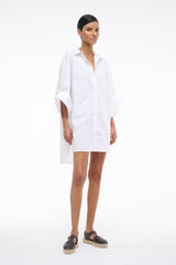 White NICO shirt dress with drop-shoulder sleeves and straight short hem