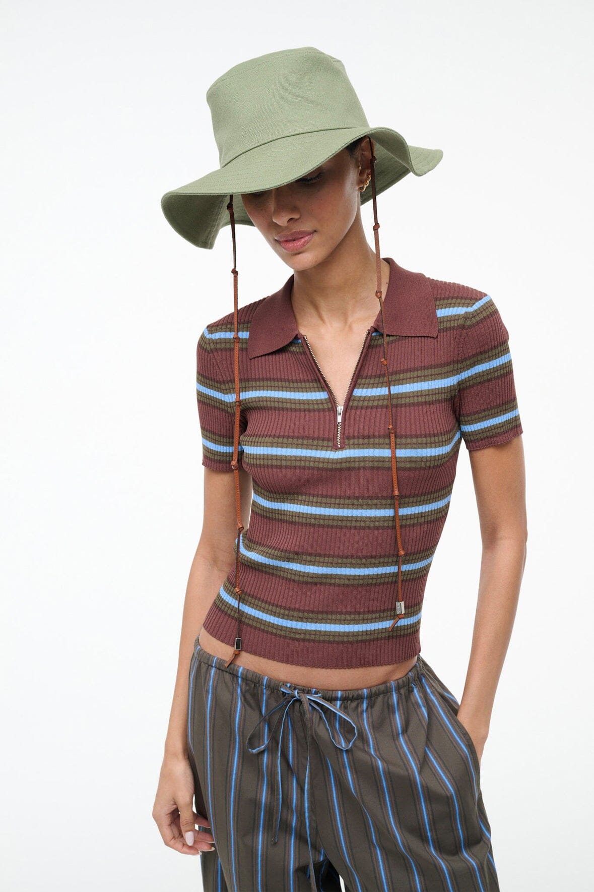 Fern green COAST bucket hat with wide brim and dangling chin cords